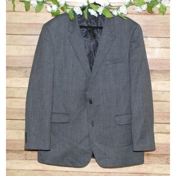 Andrew Fezza Men's Charcoal Gray Wool Herringbone Jacket Blazer Size 48L MINT - Picture 1 of 9